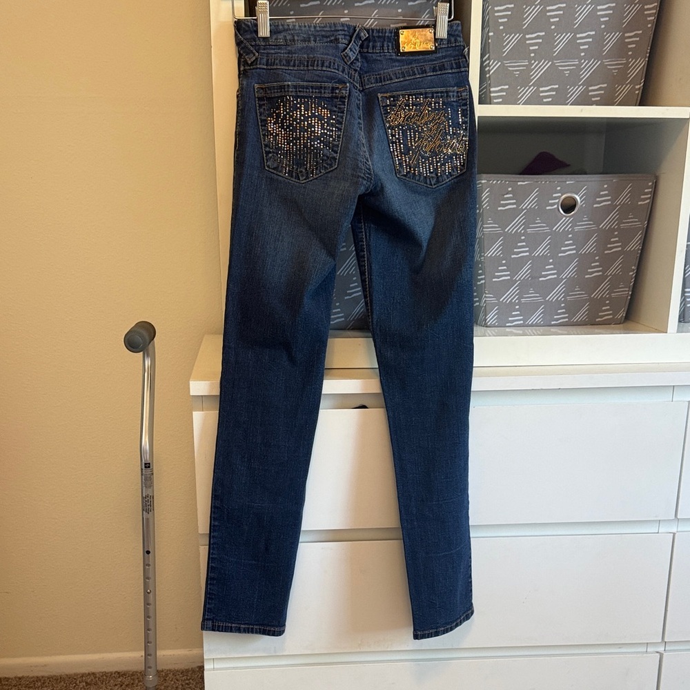 Baby Phat Navy Skinny Jeans with Diamond Details